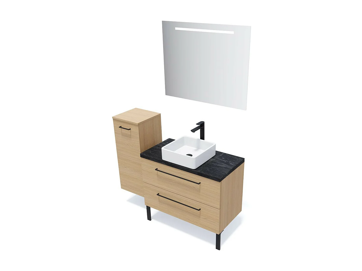 Meuble de salle de bain suspendu vasque à poser 90cm 2 tiroirs Chêne clair - Glasgow