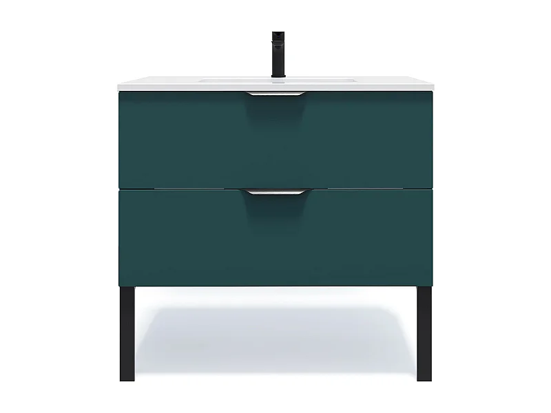 Meuble de salle de bain suspendu vasque intégrée 90cm 2 tiroirs Bleu - Soho