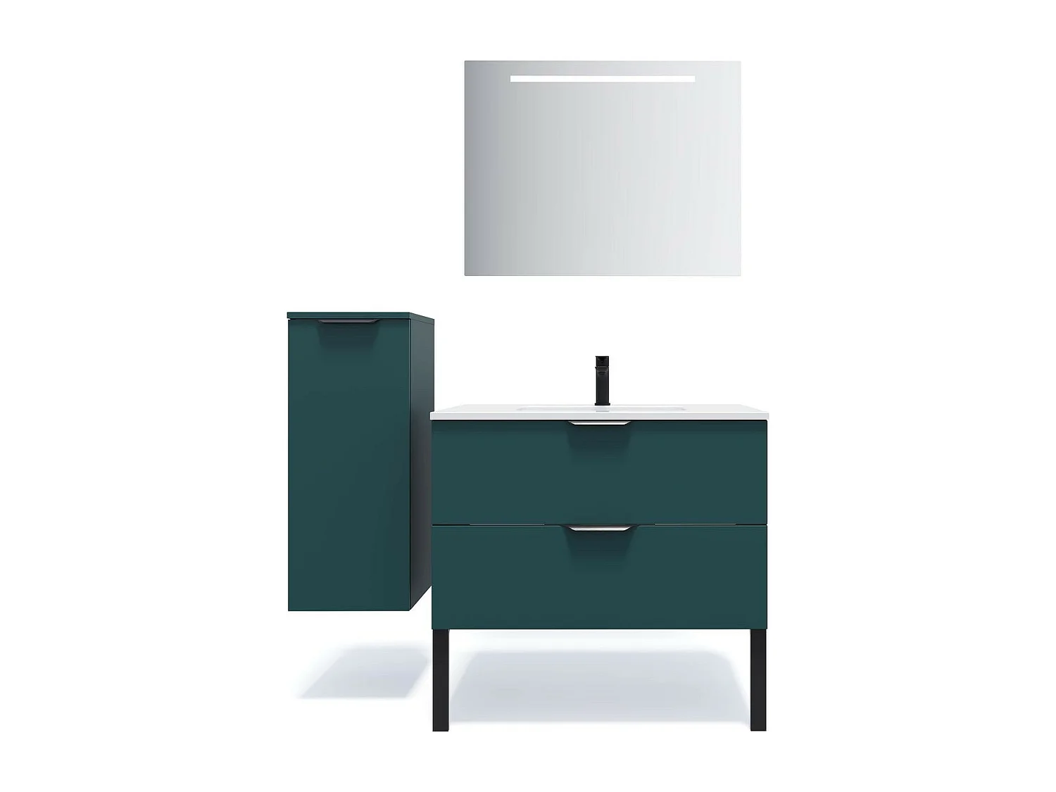 Meuble de salle de bain suspendu vasque intégrée 90cm 2 tiroirs Bleu - Soho