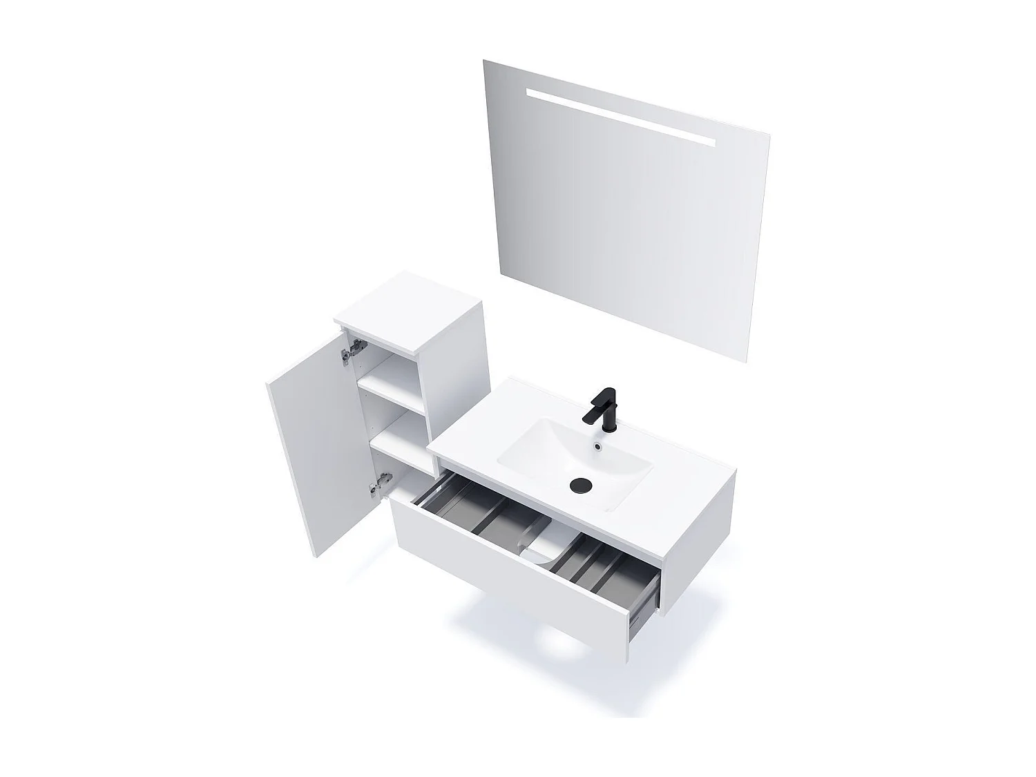 Meuble de salle de bain suspendu vasque intégrée 90cm 1 tiroir Blanc - Hudson