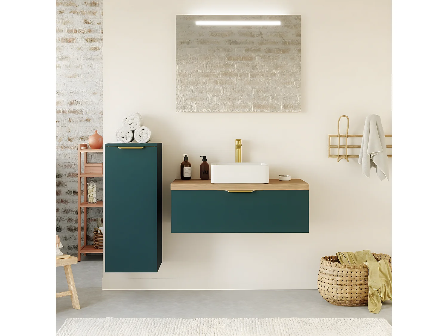 Meuble de salle de bain suspendu vasque à poser 90cm 1 tiroir Bleu - Venice