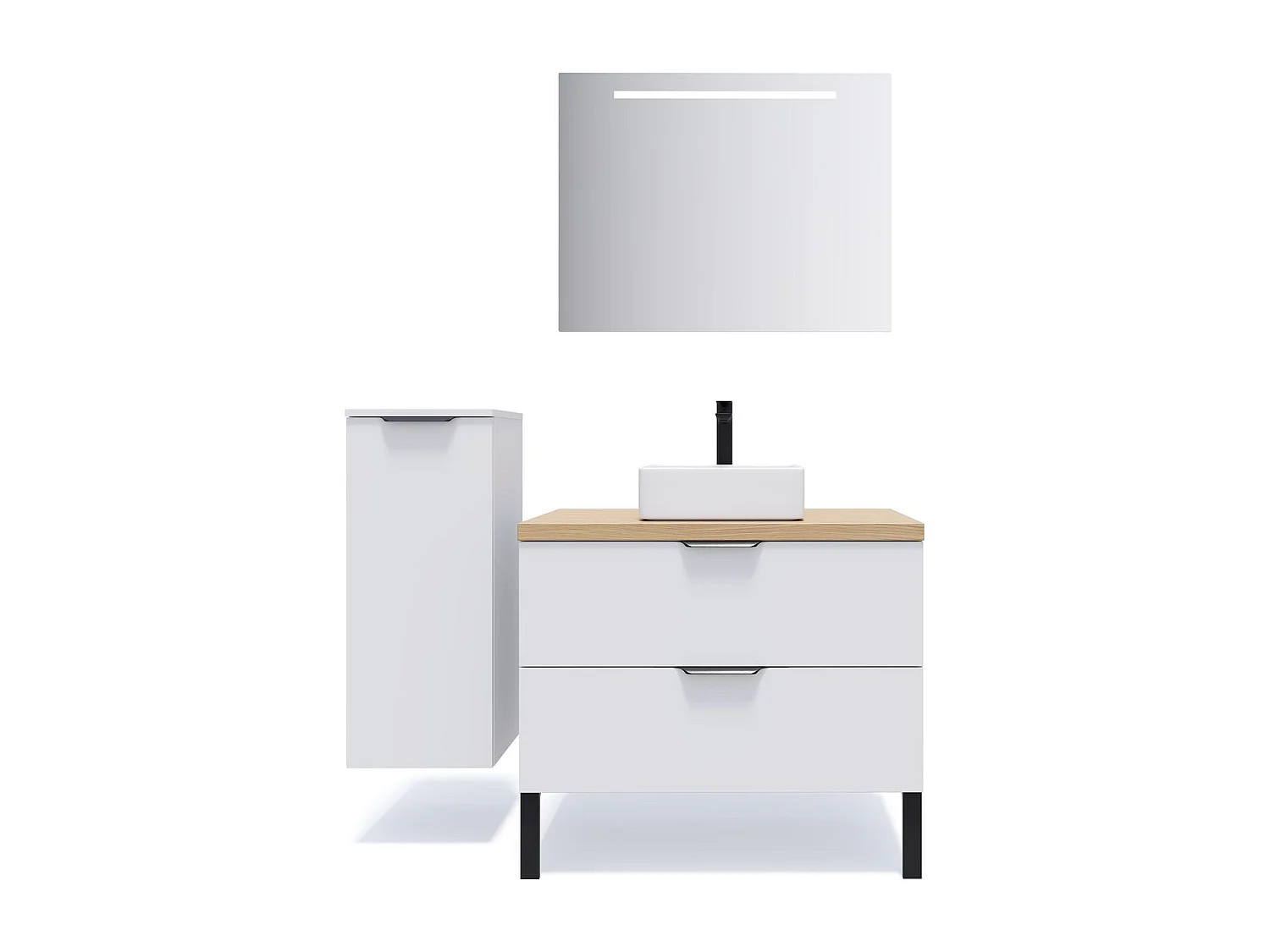 Meuble de salle de bain suspendu vasque à poser 90cm 2 tiroirs Blanc - Soho