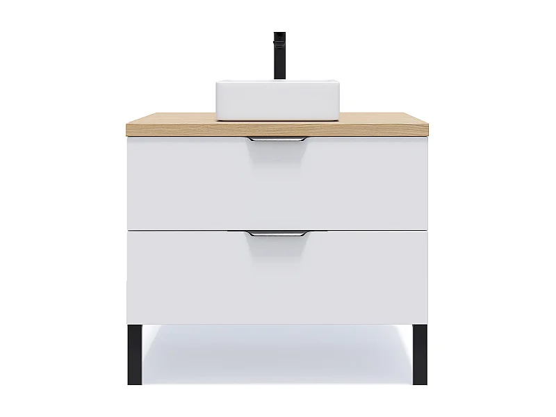 Meuble de salle de bain suspendu vasque à poser 90cm 2 tiroirs Blanc - Soho