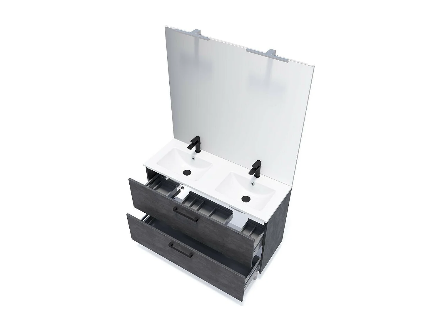 Meuble de salle de bain suspendu avec pieds double vasque intégrée 120cm 2 tiroirs Ardoise métallisée + miroir - Chelsea