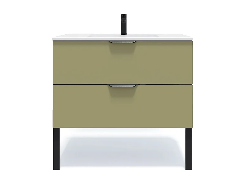 Meuble de salle de bain suspendu vasque intégrée 90cm 2 tiroirs Vert olive - Soho