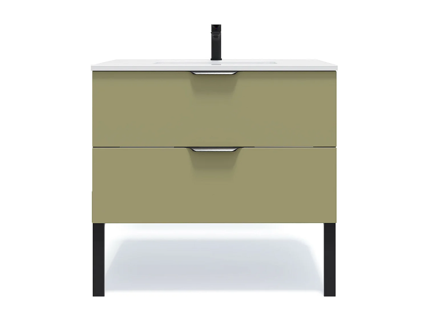 Meuble de salle de bain suspendu vasque intégrée 90cm 2 tiroirs Vert olive - Soho