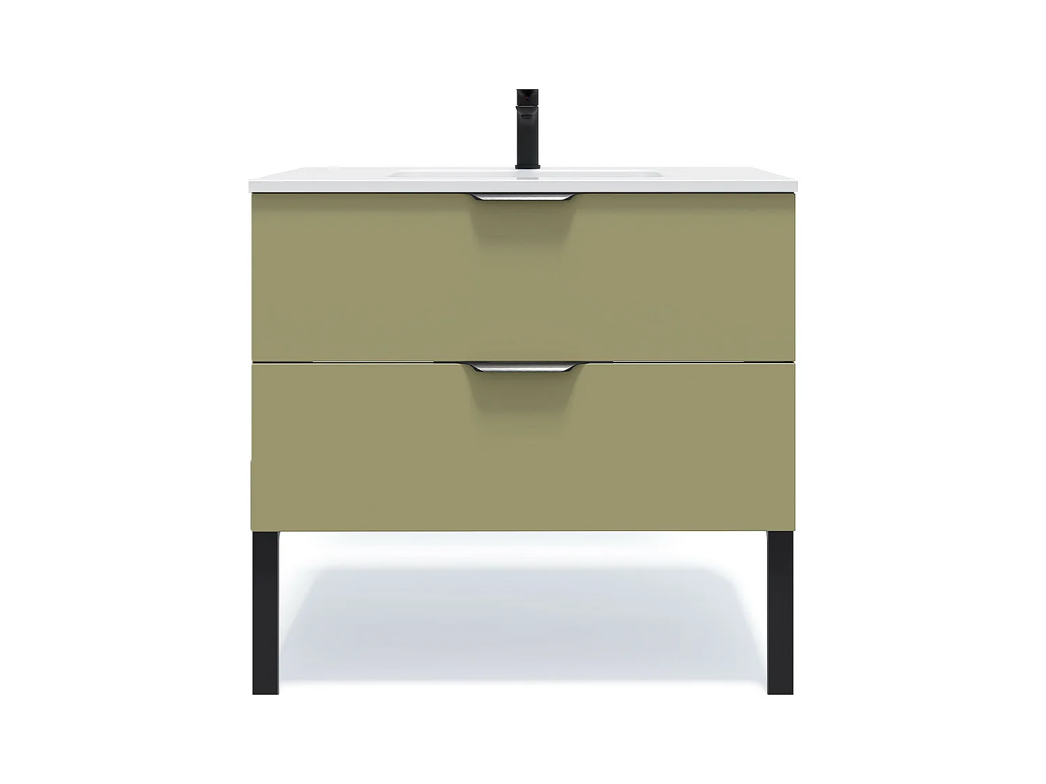 Meuble de salle de bain suspendu vasque intégrée 90cm 2 tiroirs Vert olive - Soho