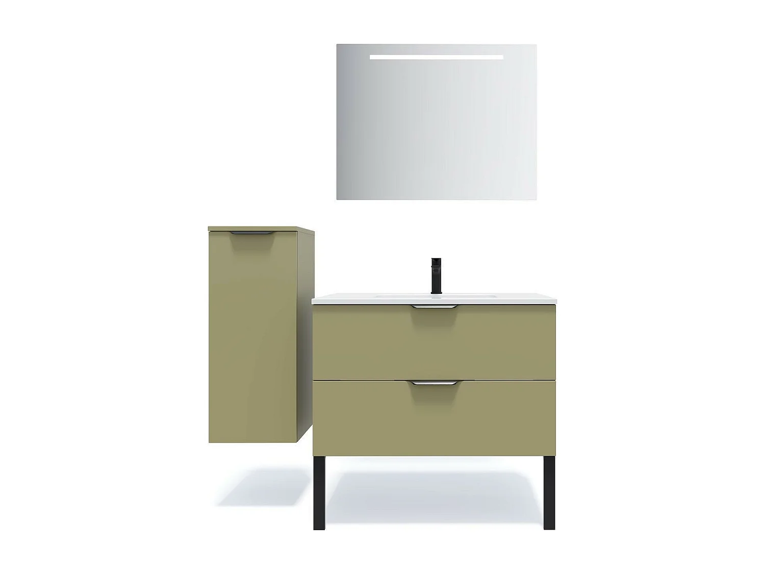 Meuble de salle de bain suspendu vasque intégrée 90cm 2 tiroirs Vert olive - Soho