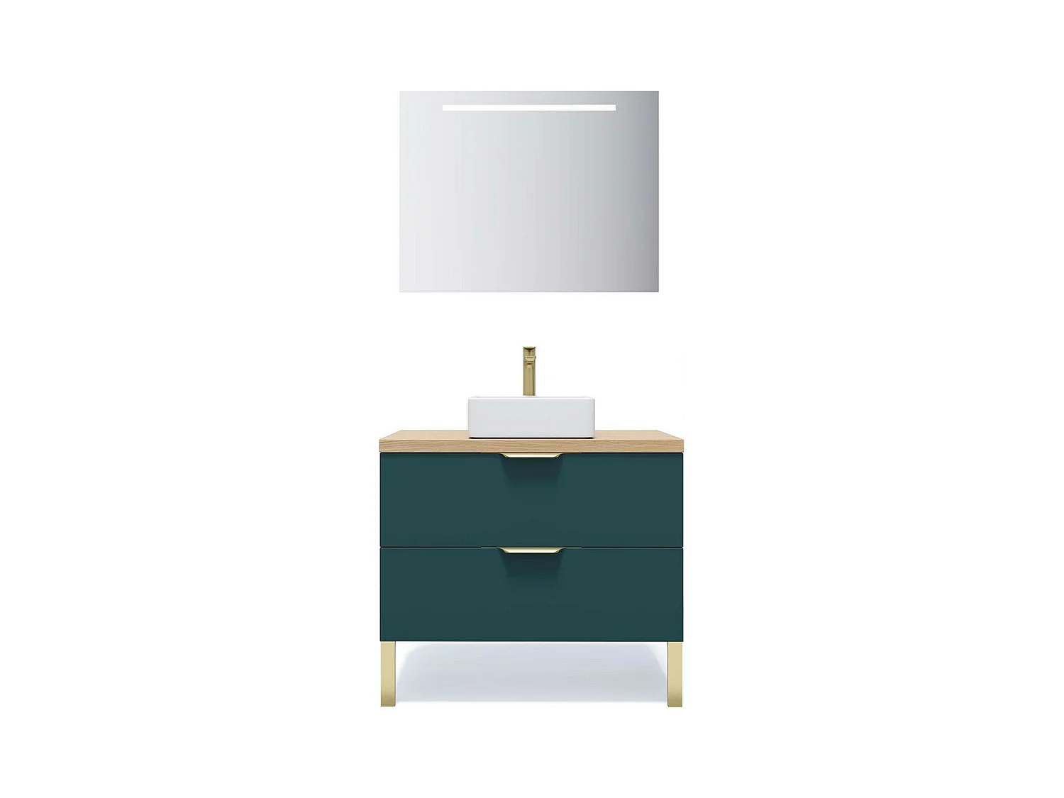 Meuble de salle de bain suspendu vasque à poser 90cm 2 tiroirs Bleu + miroir - Venice