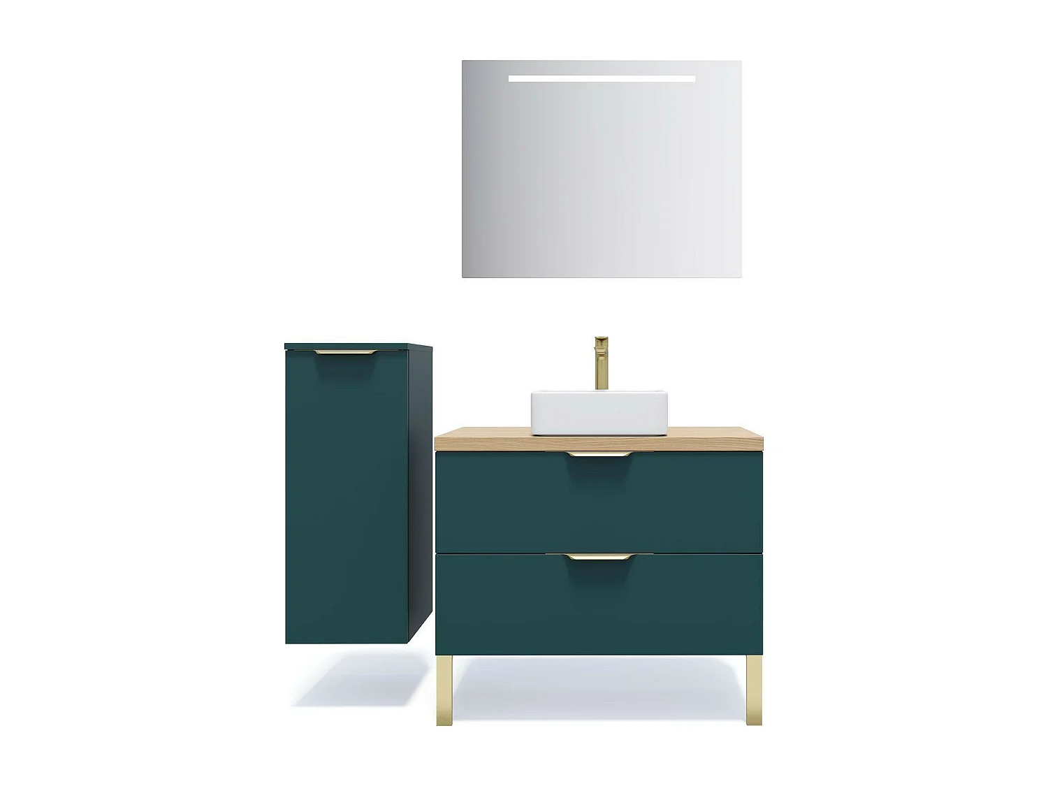 Meuble de salle de bain suspendu vasque à poser 90cm 2 tiroirs Bleu + miroir - Venice