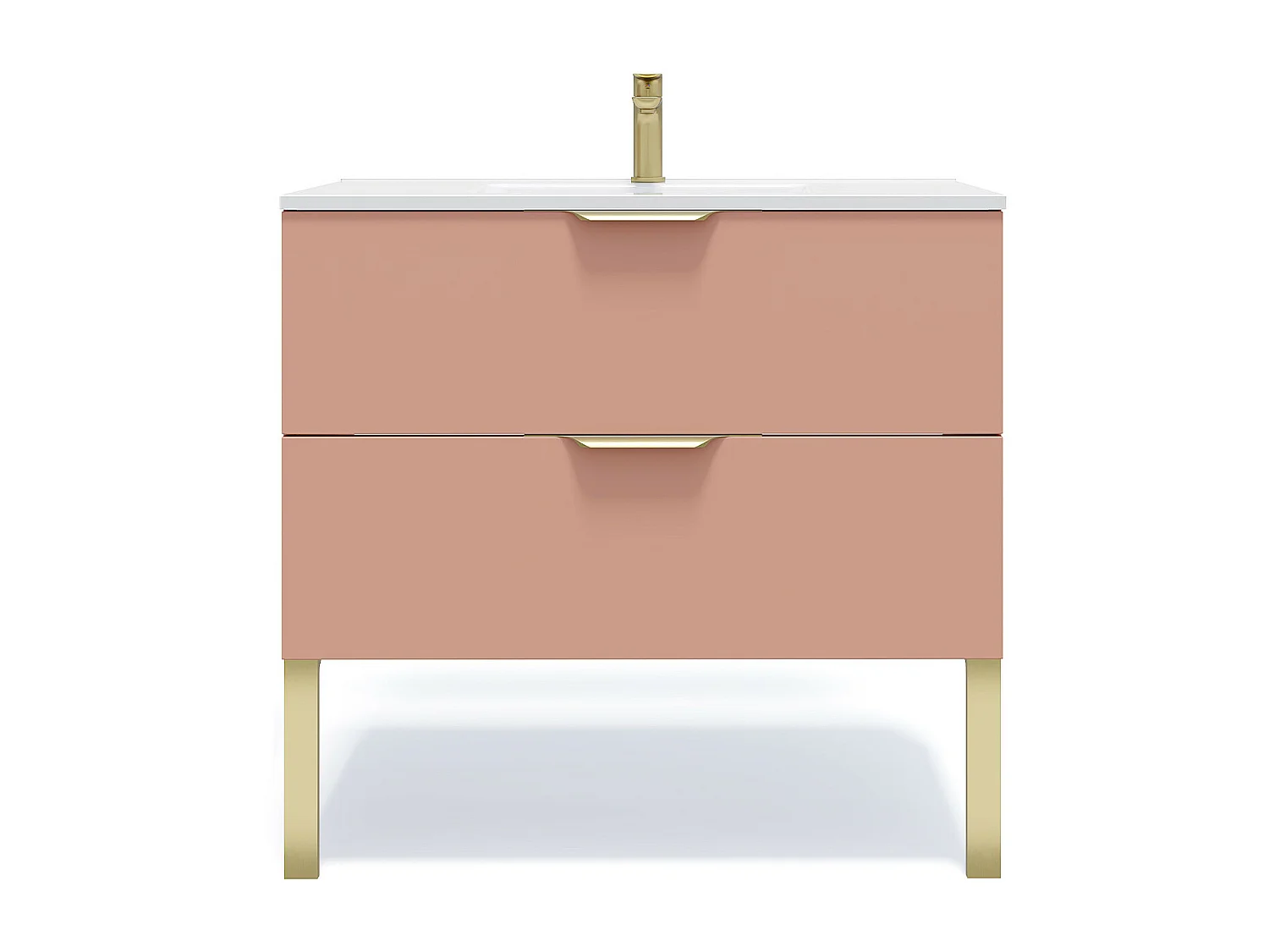 Meuble de salle de bain suspendu vasque intégrée 90cm 2 tiroirs Abricot - Venice