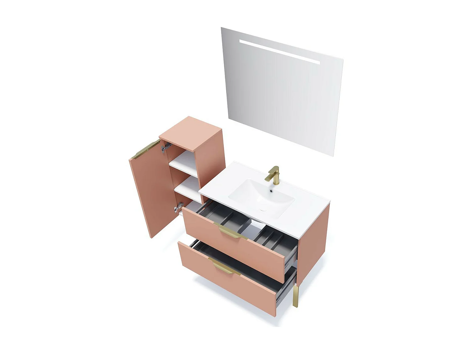 Meuble de salle de bain suspendu vasque intégrée 90cm 2 tiroirs Abricot - Venice