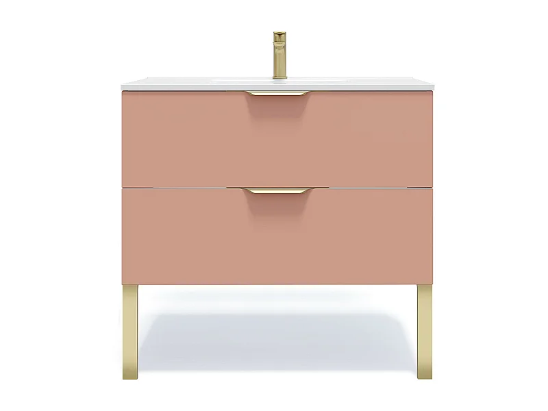 Meuble de salle de bain suspendu vasque intégrée 90cm 2 tiroirs Abricot - Venice