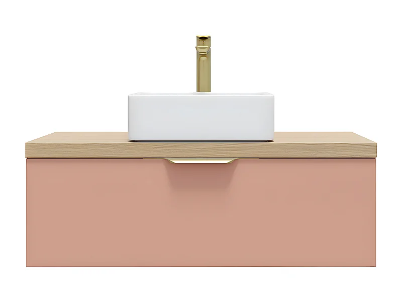 Meuble de salle de bain suspendu vasque à poser 90cm 1 tiroir Abricot - Venice