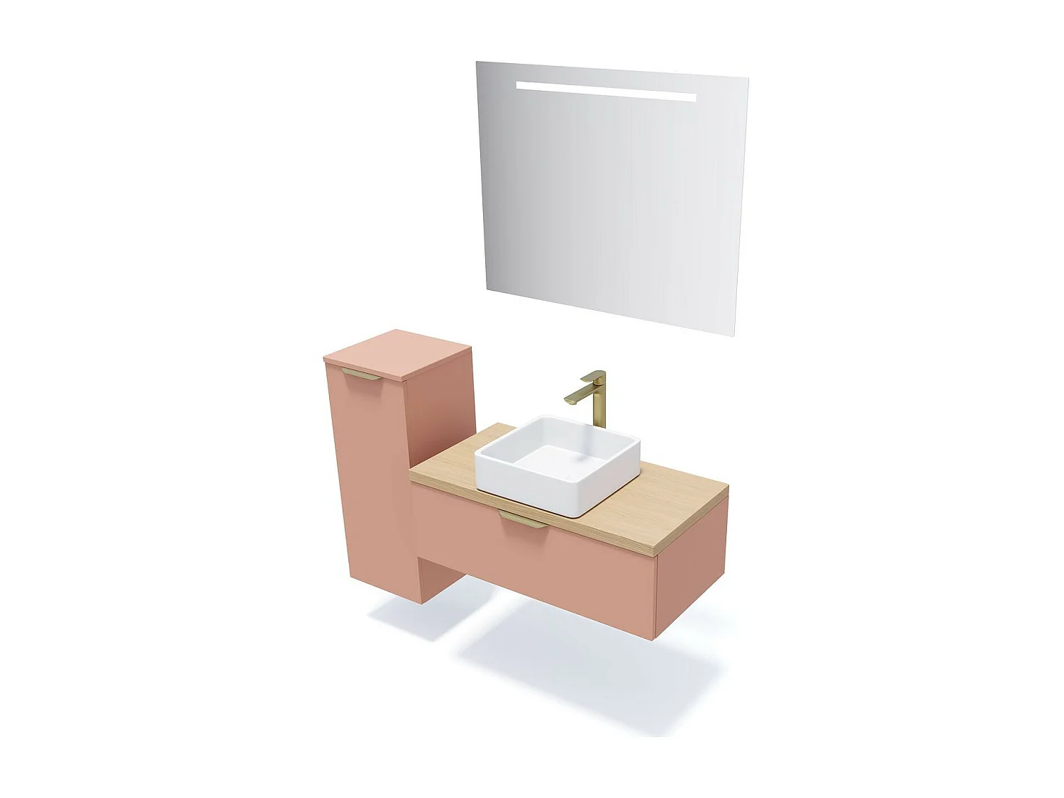 Meuble de salle de bain suspendu vasque à poser 90cm 1 tiroir Abricot - Venice