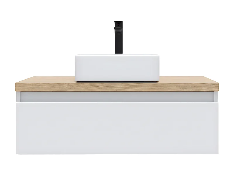 Meuble de salle de bain suspendu vasque à poser 90cm 1 tiroir Blanc - Hudson