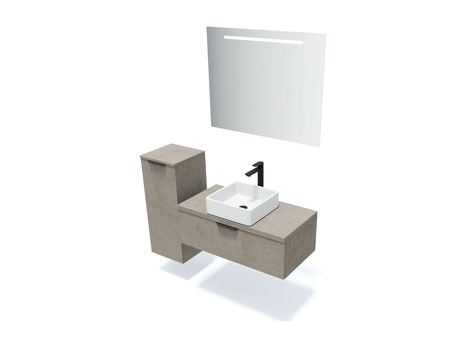 Meuble de salle de bain suspendu vasque à poser 90cm 1 tiroir façon Béton - Venice