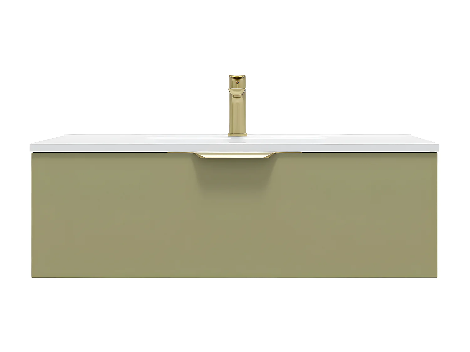 Meuble de salle de bain suspendu vasque intégrée 90cm 1 tiroir Vert olive - Venice