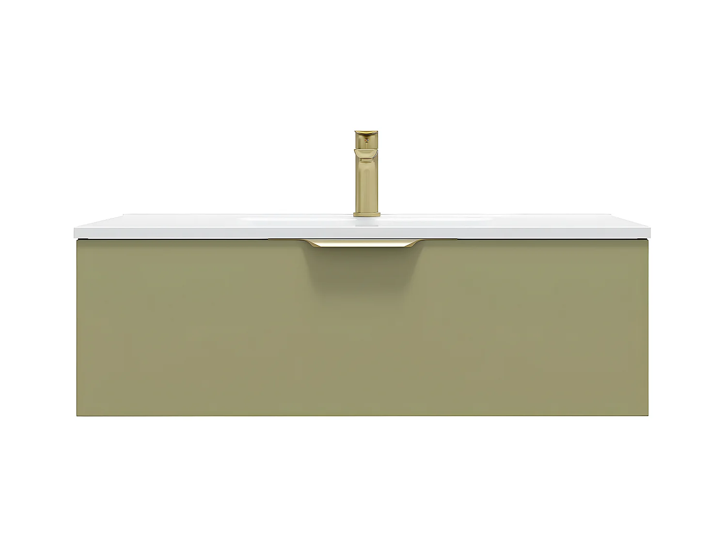 Meuble de salle de bain suspendu vasque intégrée 90cm 1 tiroir Vert olive - Venice