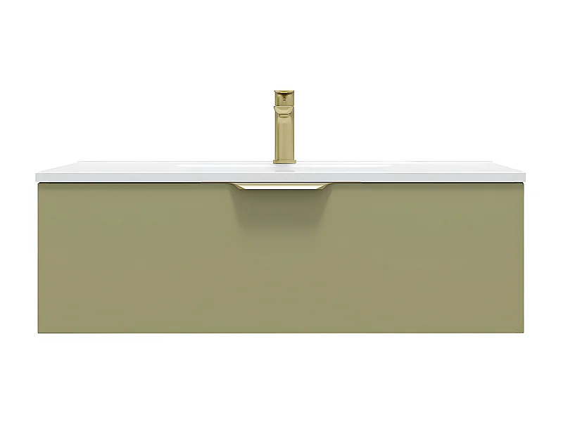 Meuble de salle de bain suspendu vasque intégrée 90cm 1 tiroir Vert olive - Venice