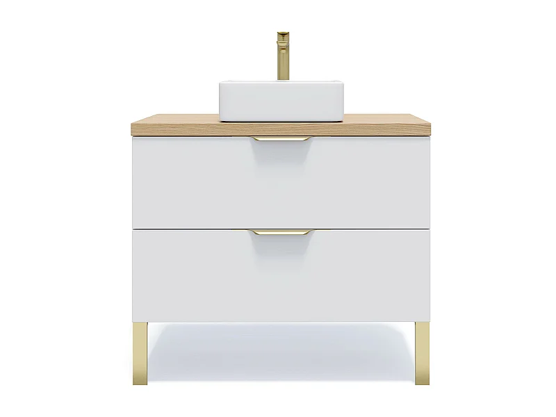 Meuble de salle de bain suspendu vasque à poser 90cm 2 tiroirs Blanc - Venice