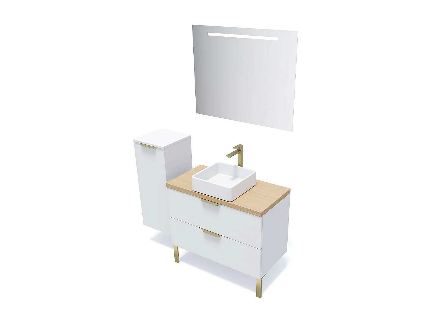 Meuble de salle de bain suspendu vasque à poser 90cm 2 tiroirs Blanc - Venice