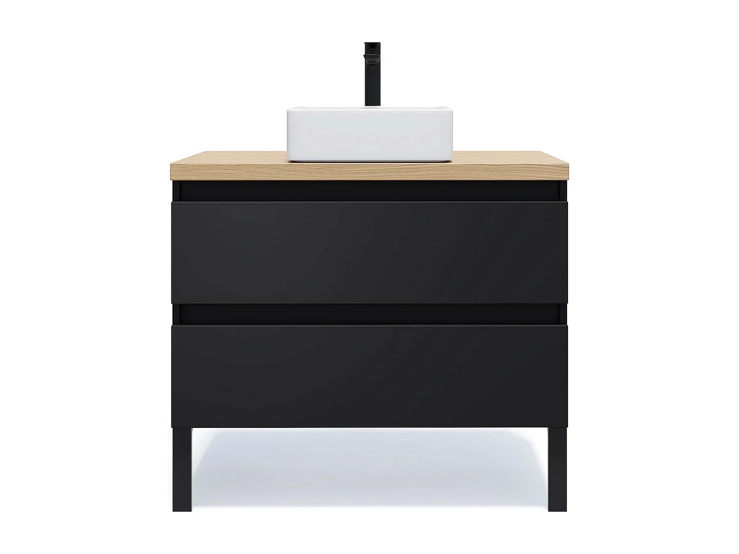 Meuble de salle de bain suspendu vasque à poser 90cm 2 tiroirs Noir - Hudson