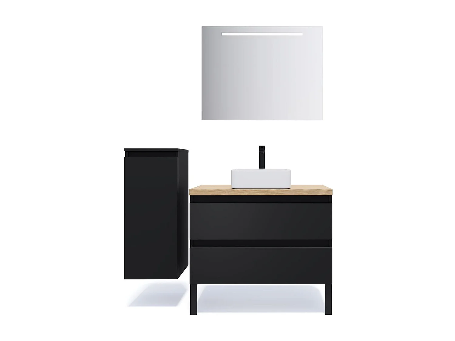 Meuble de salle de bain suspendu vasque à poser 90cm 2 tiroirs Noir - Hudson