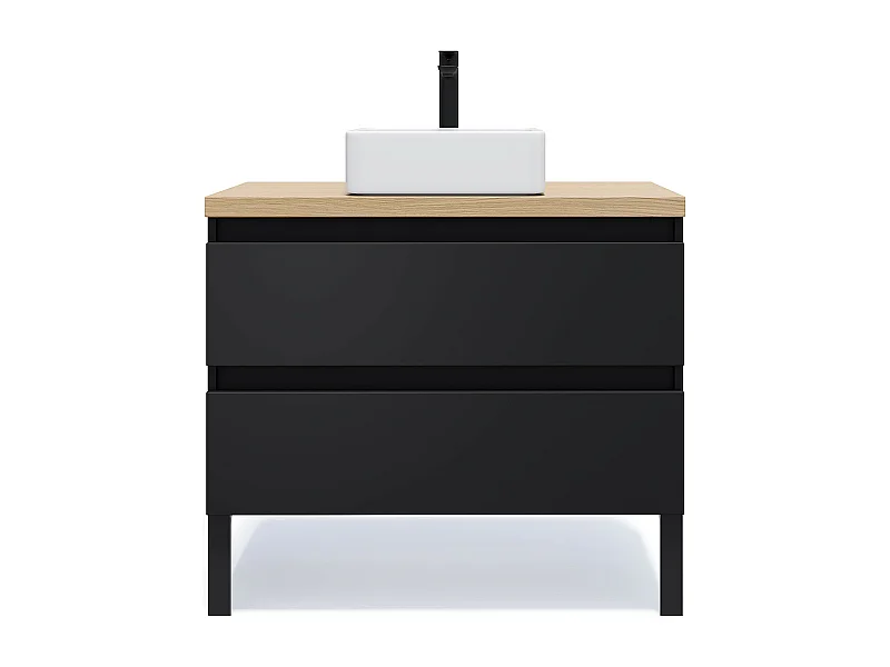 Meuble de salle de bain suspendu vasque à poser 90cm 2 tiroirs Noir - Hudson