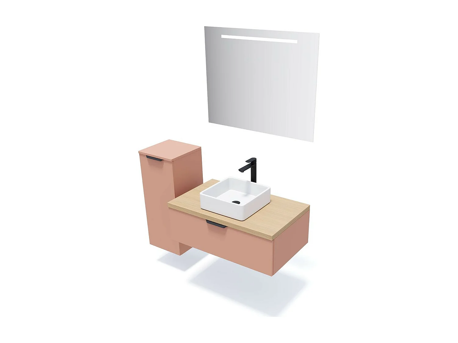 Meuble de salle de bain suspendu vasque à poser 90cm 1 tiroir Abricot - Soho