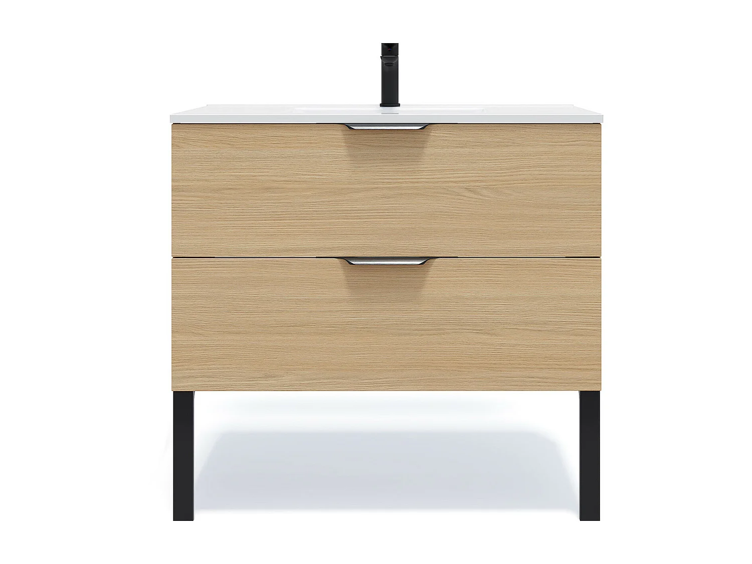 Meuble de salle de bain suspendu vasque intégrée 90cm 2 tiroirs Chêne clair - Venice