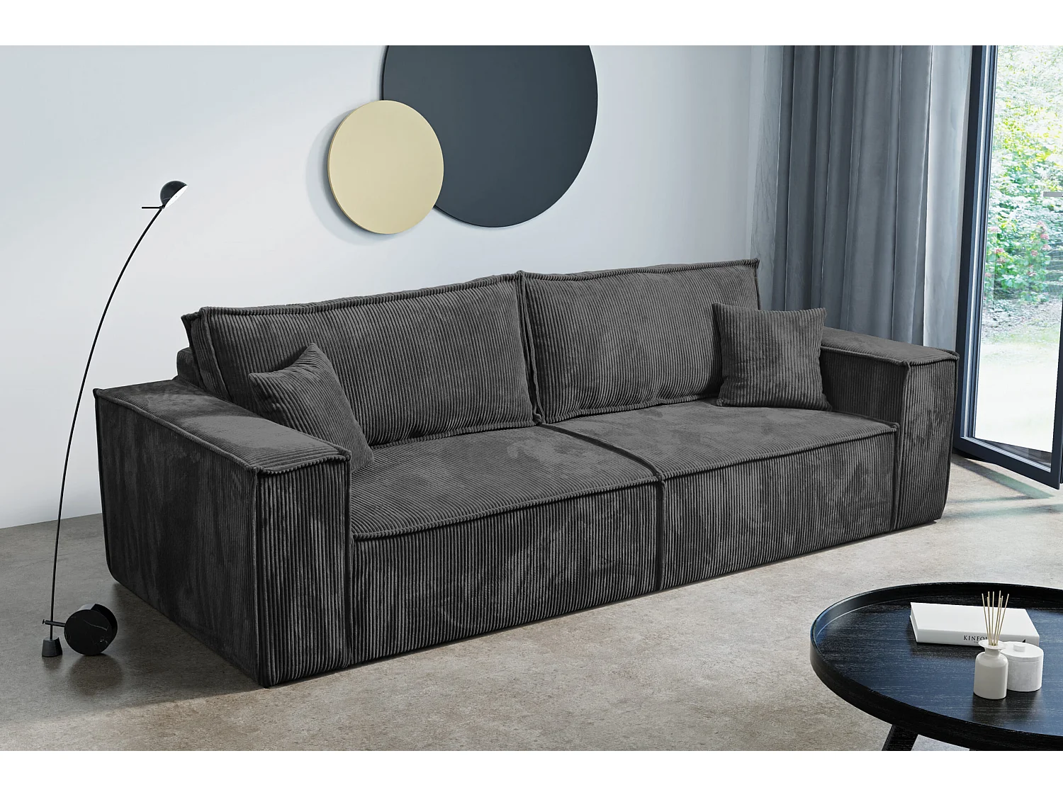 CANAPÉ CONVERTIBLE tissu en velours côtelé Bento Gris