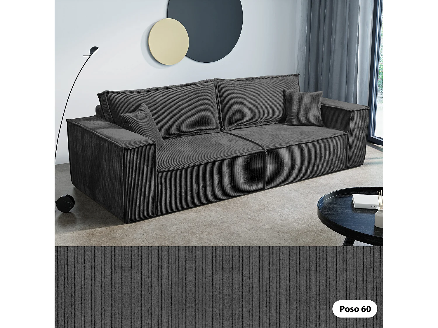 CANAPÉ CONVERTIBLE tissu en velours côtelé Bento Gris