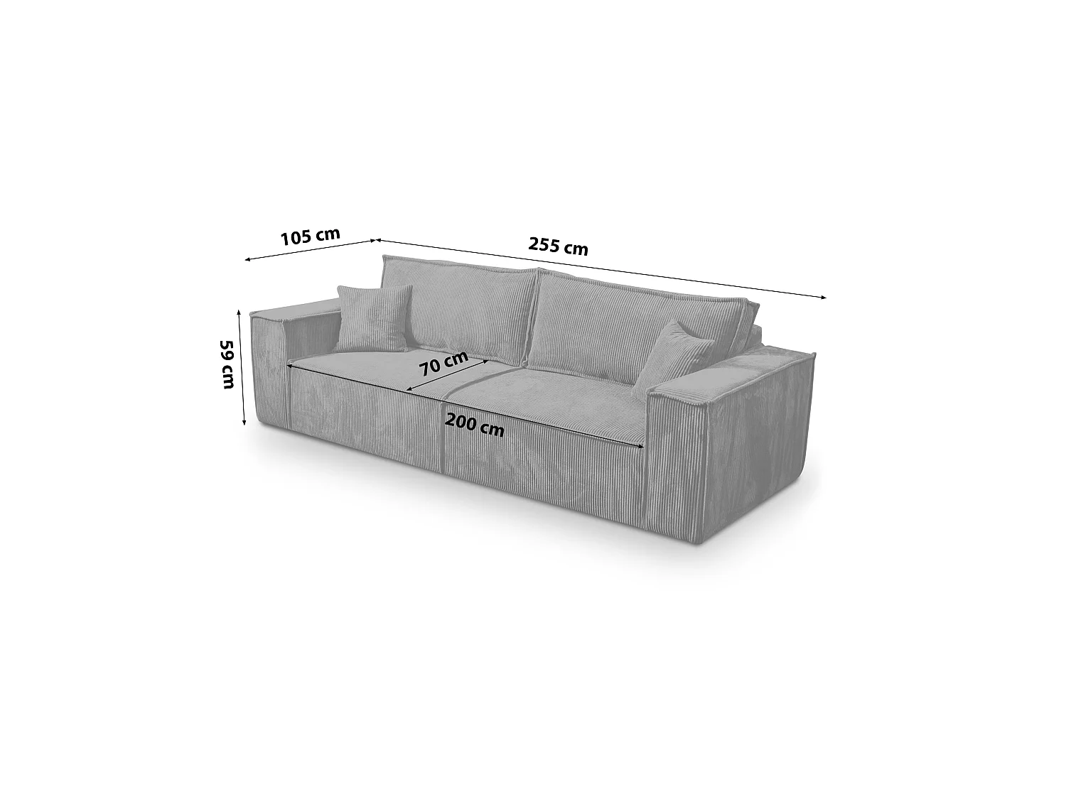 CANAPÉ CONVERTIBLE tissu en velours côtelé Bento Gris