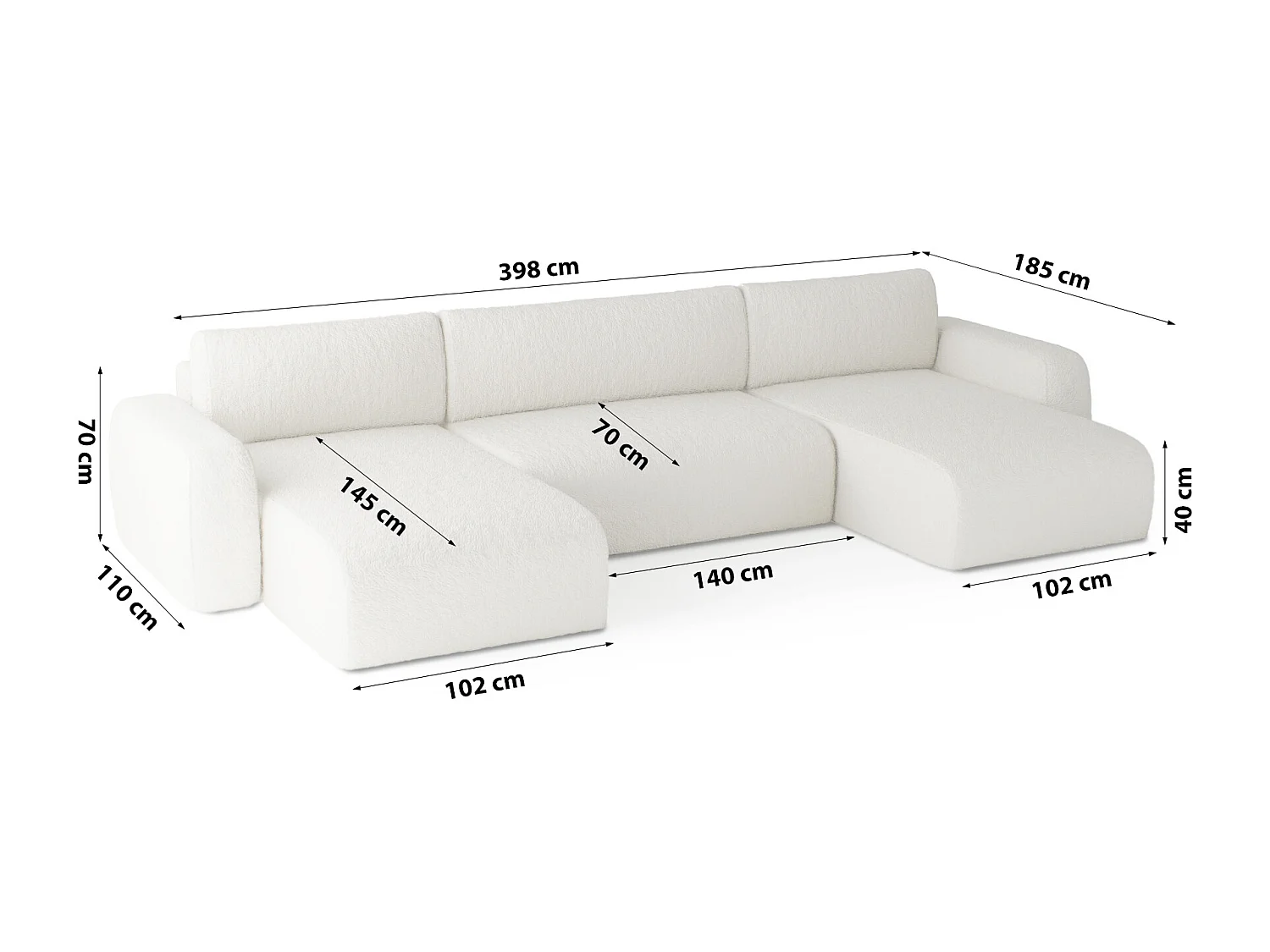 PANORAMASOFA Bouclé Stoff Sassari U Elfenbein (Anthology 1)