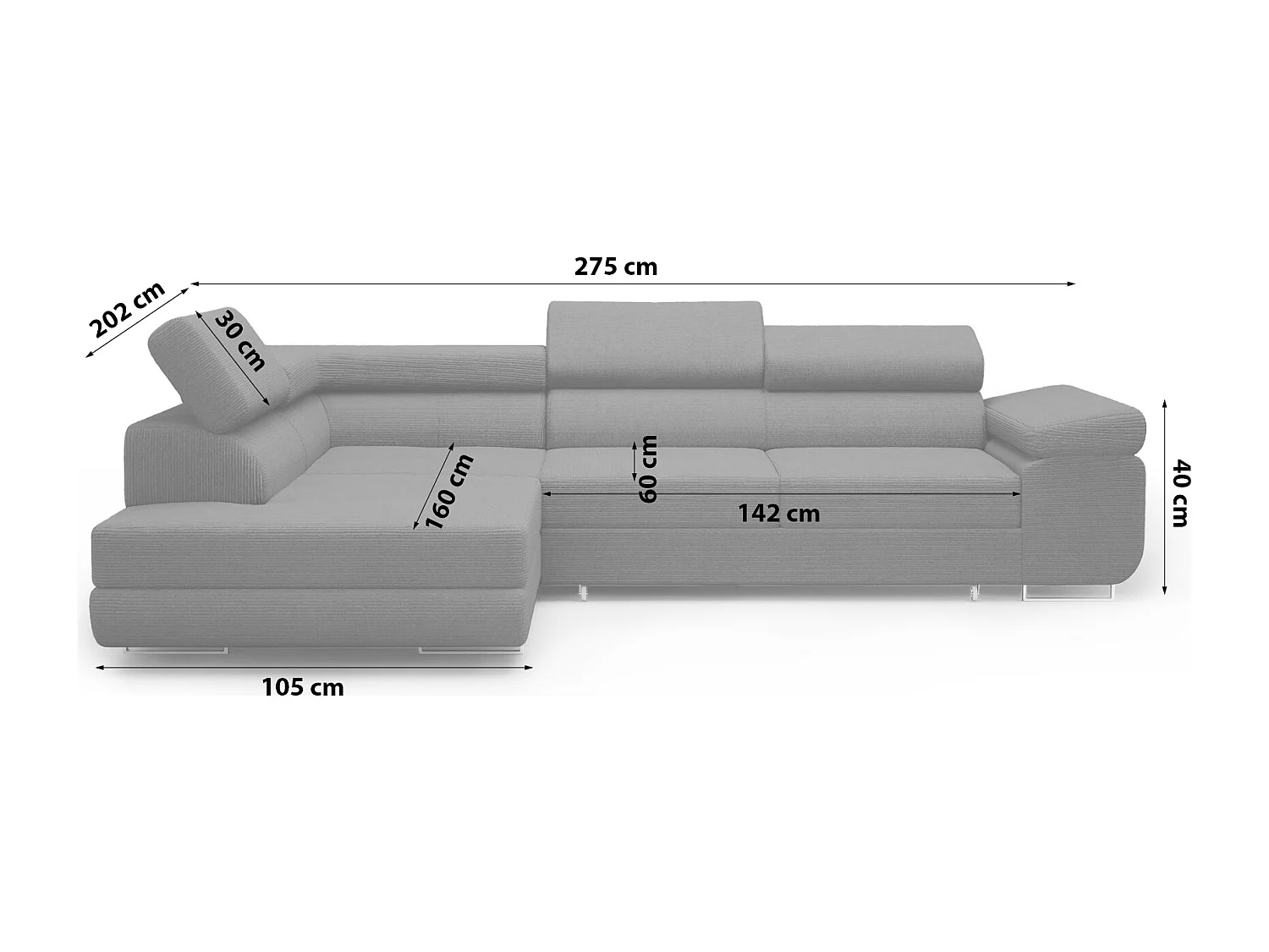 ECKSOFA Schlaffunktion Kosma Dunkelgrau (Poso 34)