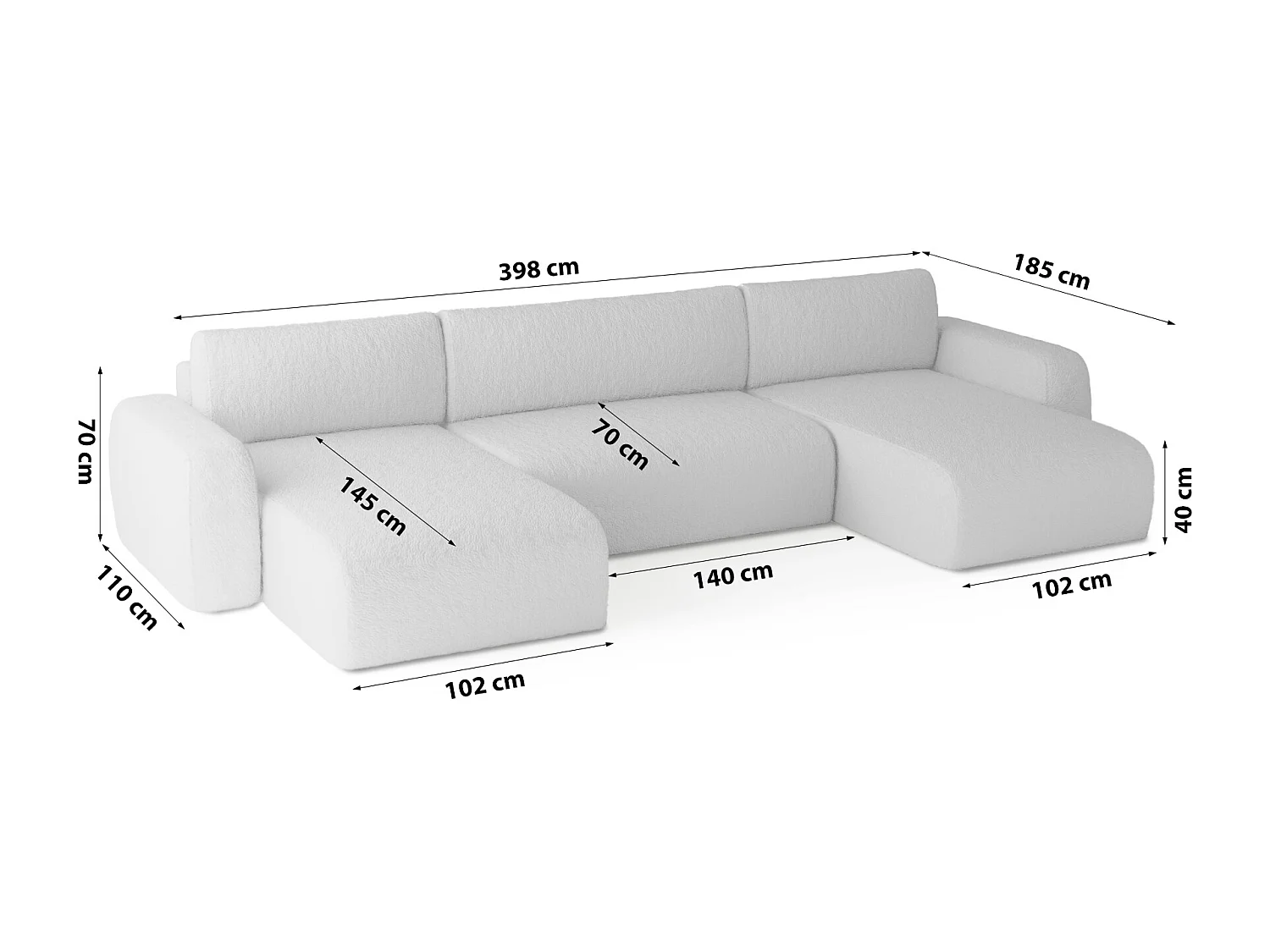 CANAPÉ PANORAMIQUE Tissu bouclé Sassari U Argent (Anthology 15
