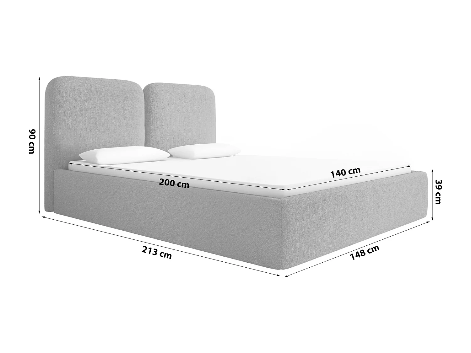 LIT CAPITONNÉ avec coffre de lit Molgan Gris clair 140x200 cm