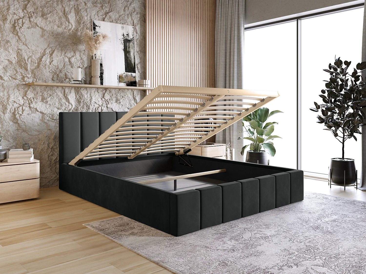 LIT TAPISSÉ Pescara Noir 140x200 cm