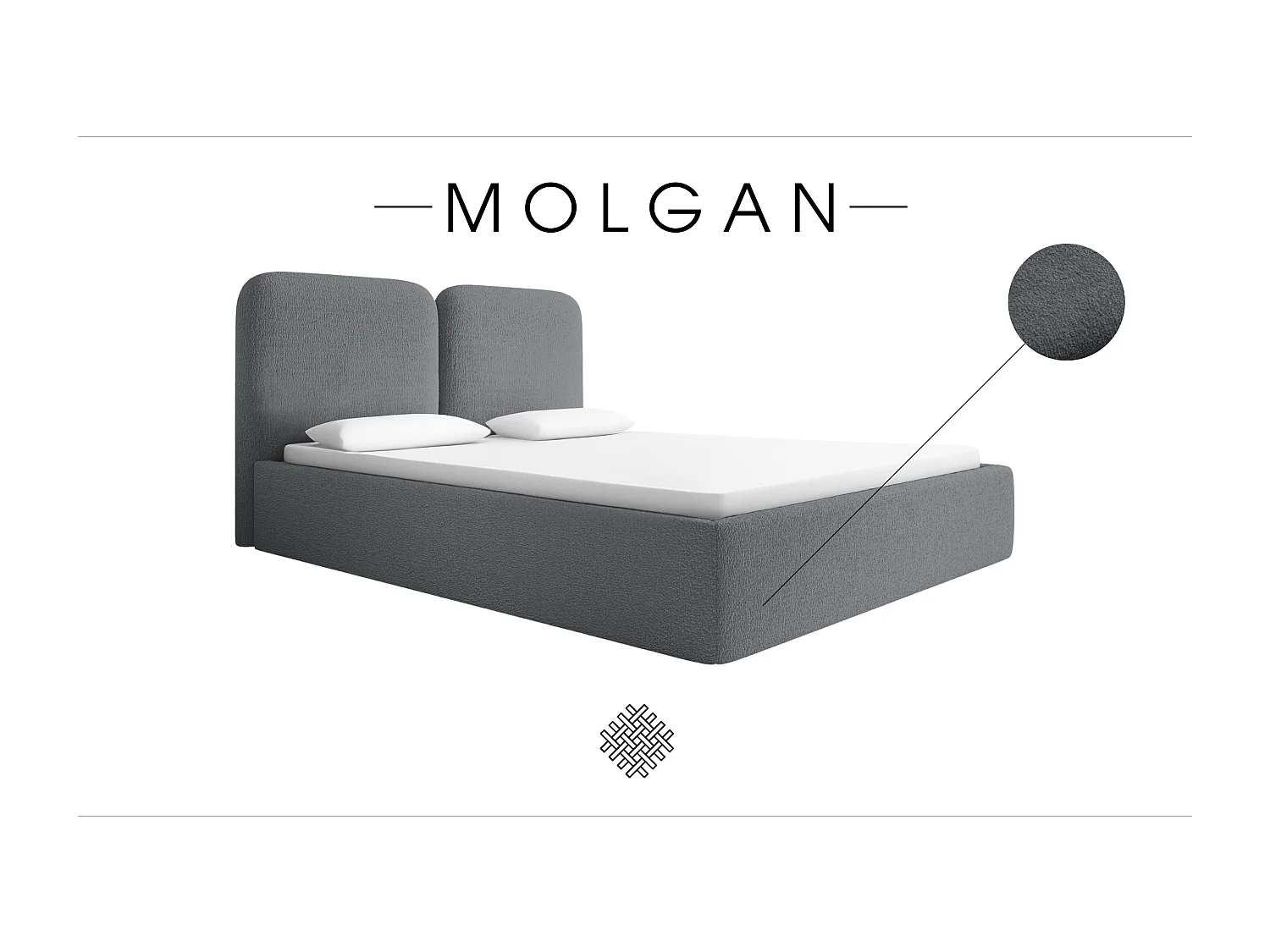 LIT CAPITONNÉ avec coffre de lit Molgan Gris clair 180x200 cm