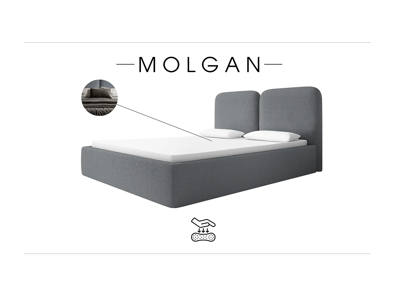 LIT CAPITONNÉ avec coffre de lit Molgan Gris clair 180x200 cm