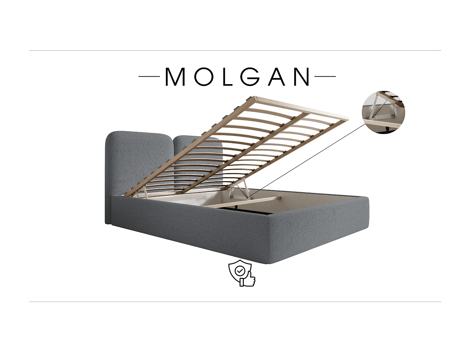 LIT CAPITONNÉ avec coffre de lit Molgan Gris clair 180x200 cm