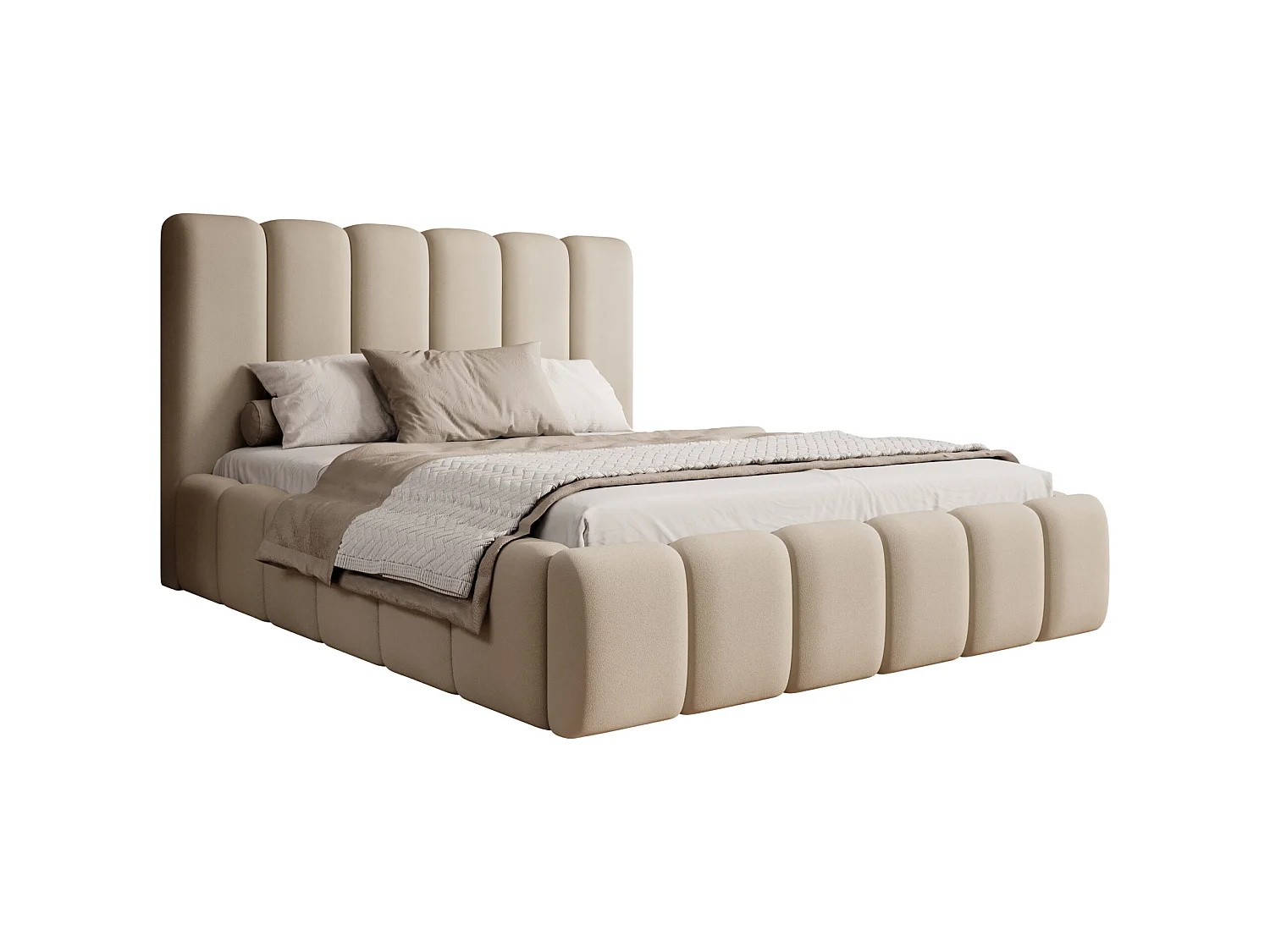 LIT TAPISSÉ avec coffre de rangement Rimini Beige 180x200 cm