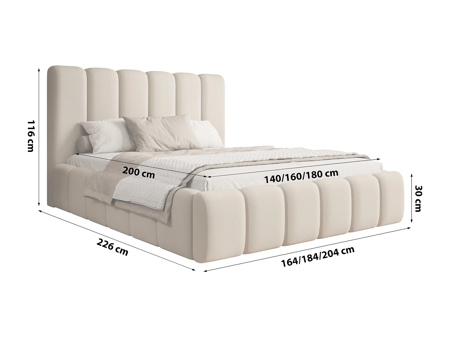 LIT TAPISSÉ avec coffre de rangement Rimini Beige 180x200 cm