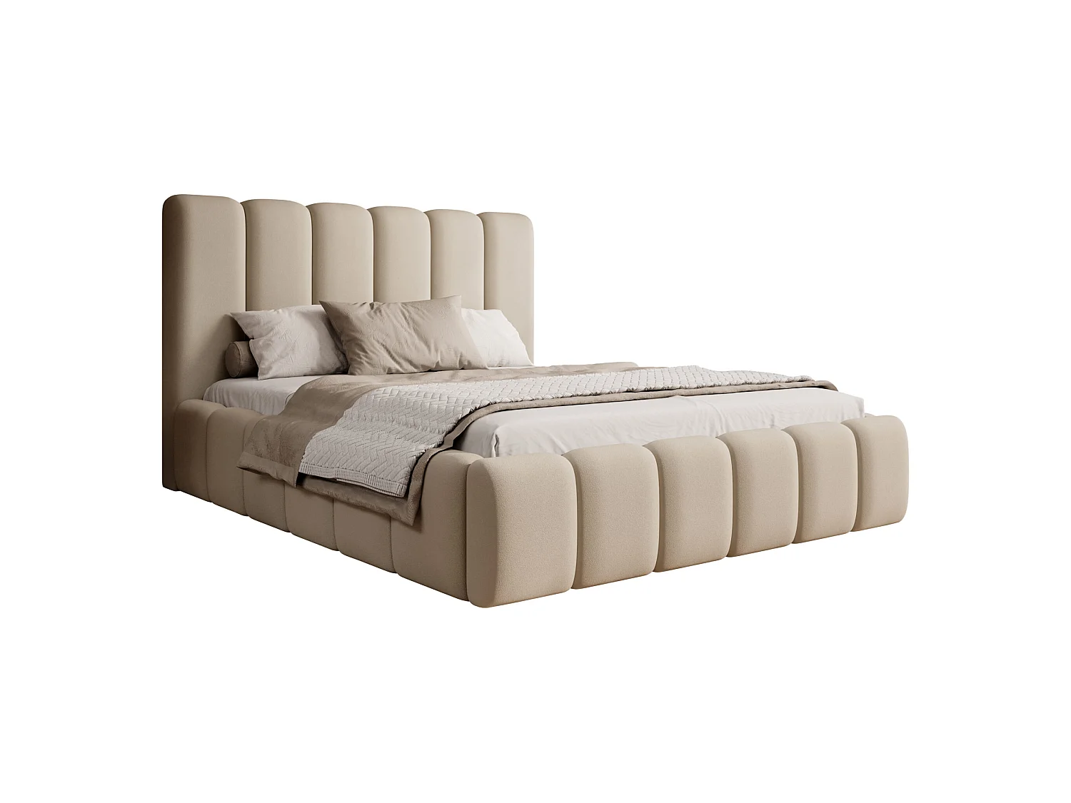 LIT TAPISSÉ avec coffre de rangement Rimini Beige 160x200 cm