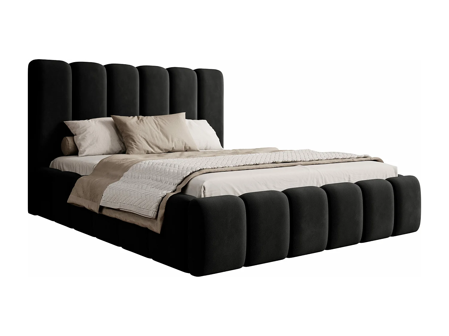 LIT TAPISSÉ avec coffre de rangement Rimini Noir 140x200 cm