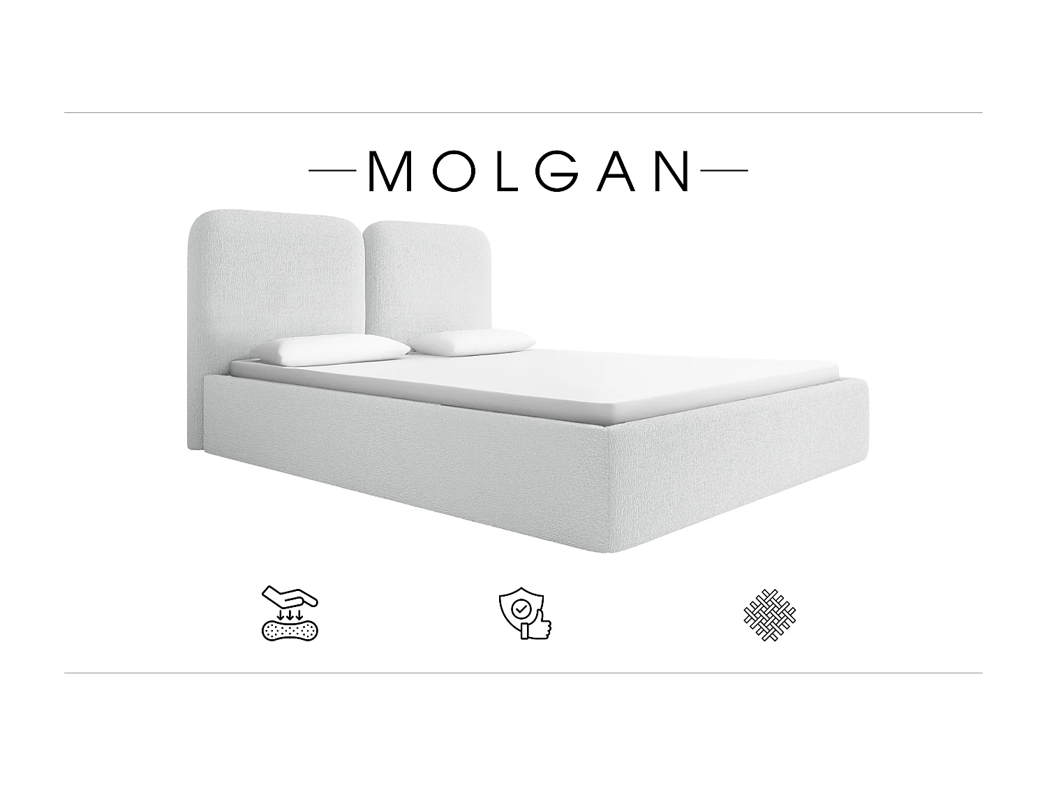 LIT CAPITONNÉ avec coffre de lit Molgan Crème 160x200 cm