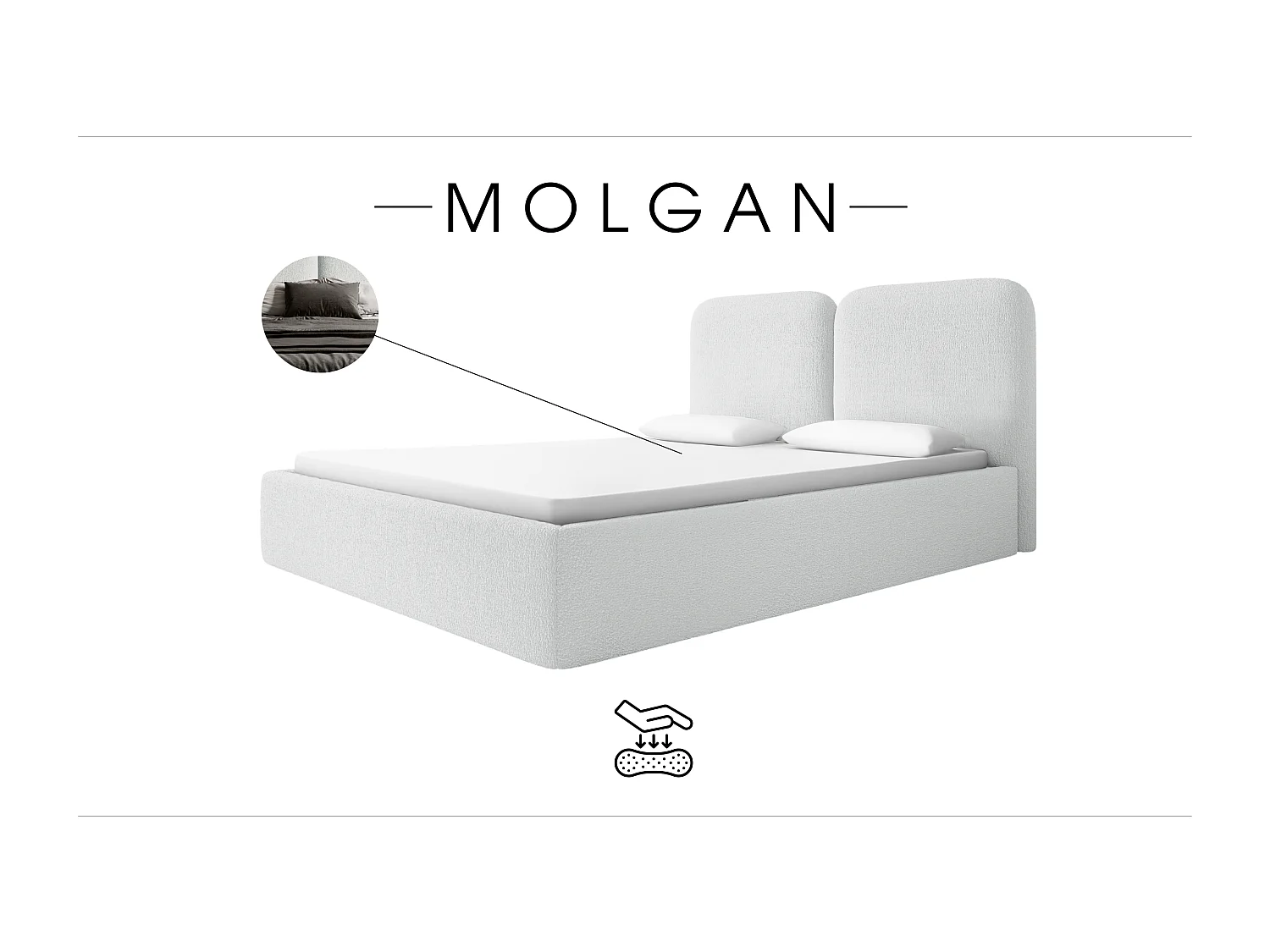 LIT CAPITONNÉ avec coffre de lit Molgan Crème 160x200 cm