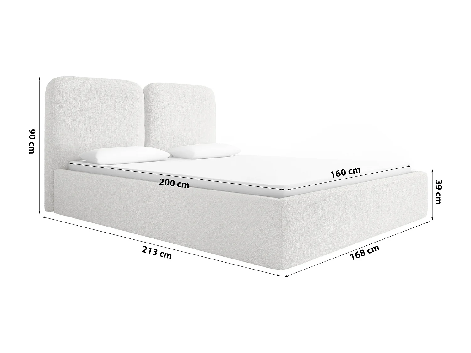 LIT CAPITONNÉ avec coffre de lit Molgan Crème 160x200 cm