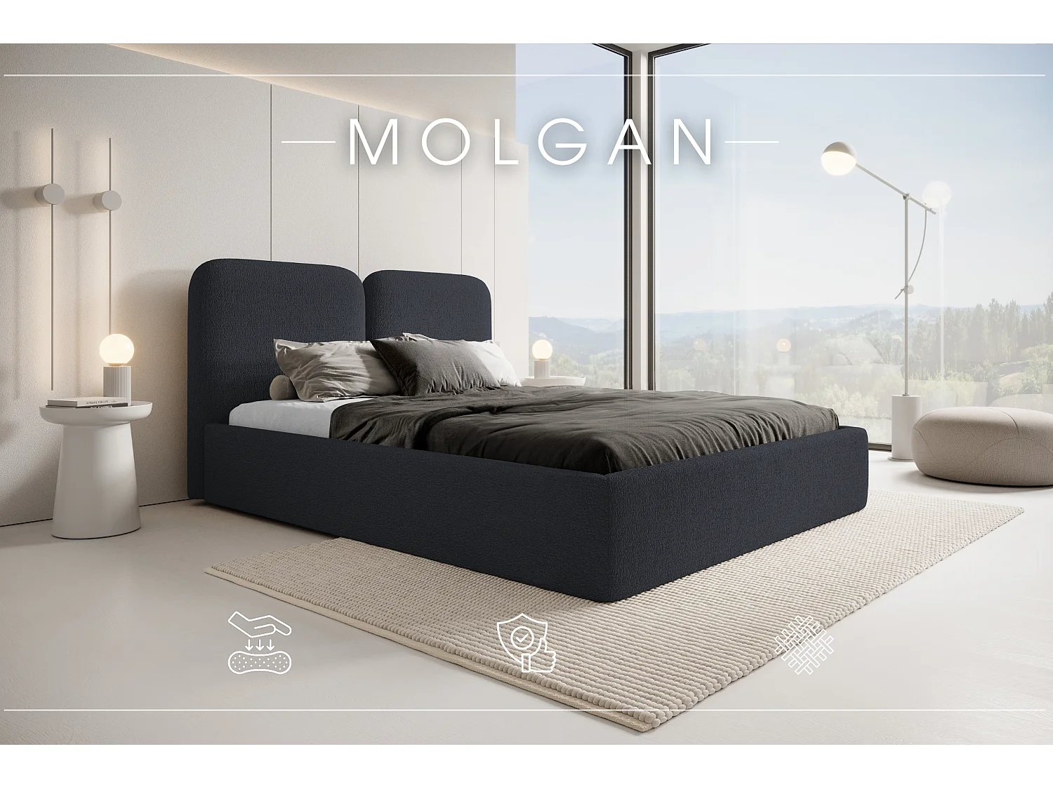 LIT CAPITONNÉ avec coffre de lit Molgan Gris foncé 160x200 cm